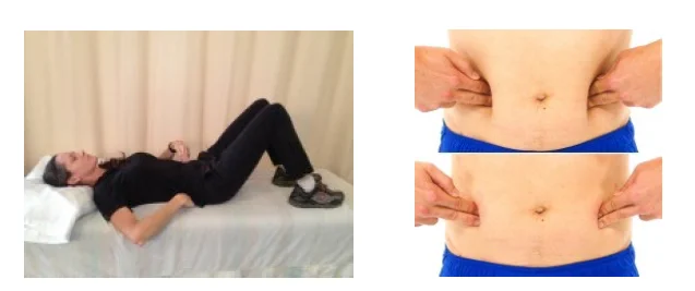 Rückenlage und Fingerposition seitlich des Nabels